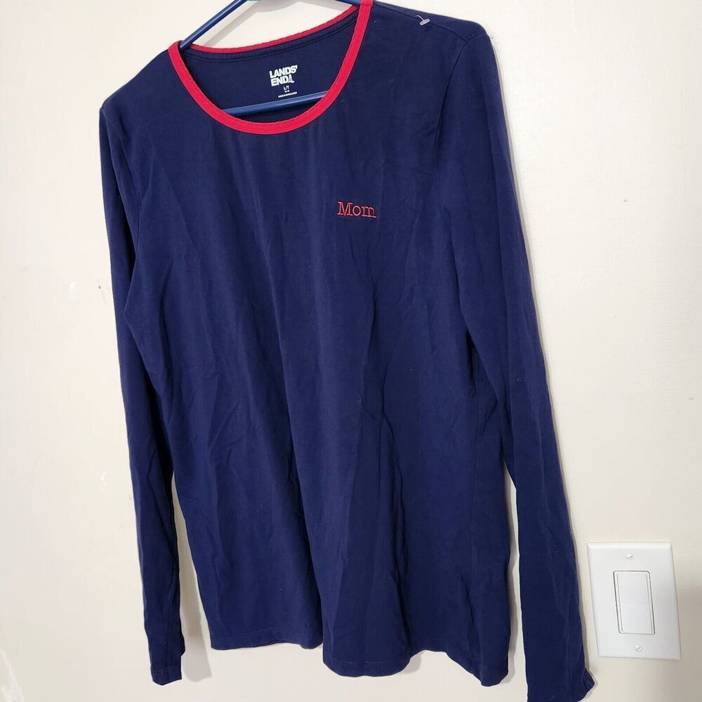 Land End Mom Long sleeve Top Size Large Blue Navy Color Casual.  New